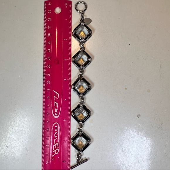 White House Black Market silver tone with black & clear rhinestones toggle clasp - Picture 4 of 5